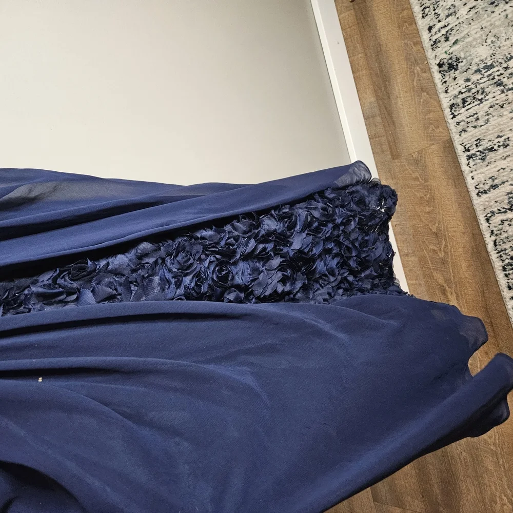 Mignon Blue Ruched Ruffled Cocktail Dress - Picture 3 of 10